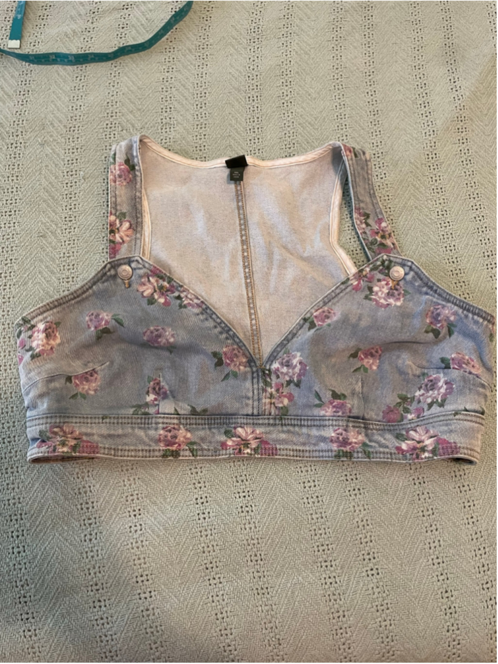 Rose Floral Denim Crop Top XXL Blue Purple festival cottagecore granny